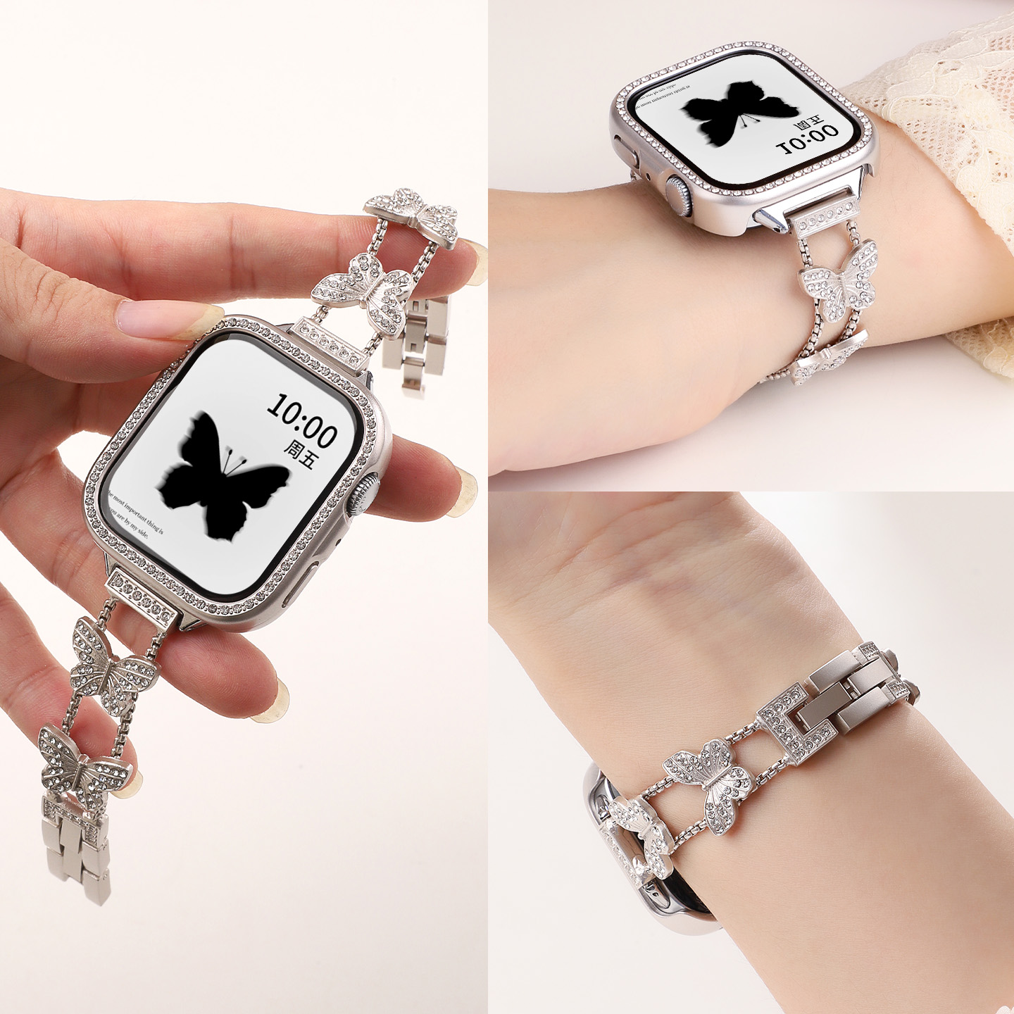适用于华为fit4手表fit4pro表带闪钻蝴蝶金属手链智能运动手环watchfit3新款女生镶钻腕带高级感替换配件夏天
