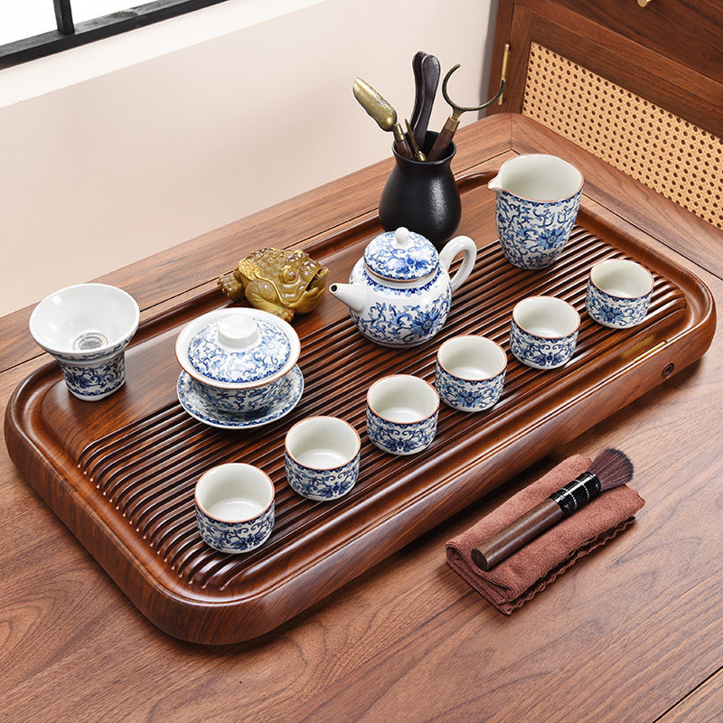 中迪2025新款青花汝窑功夫茶具套组家用轻奢整套高档实木茶盘茶台
