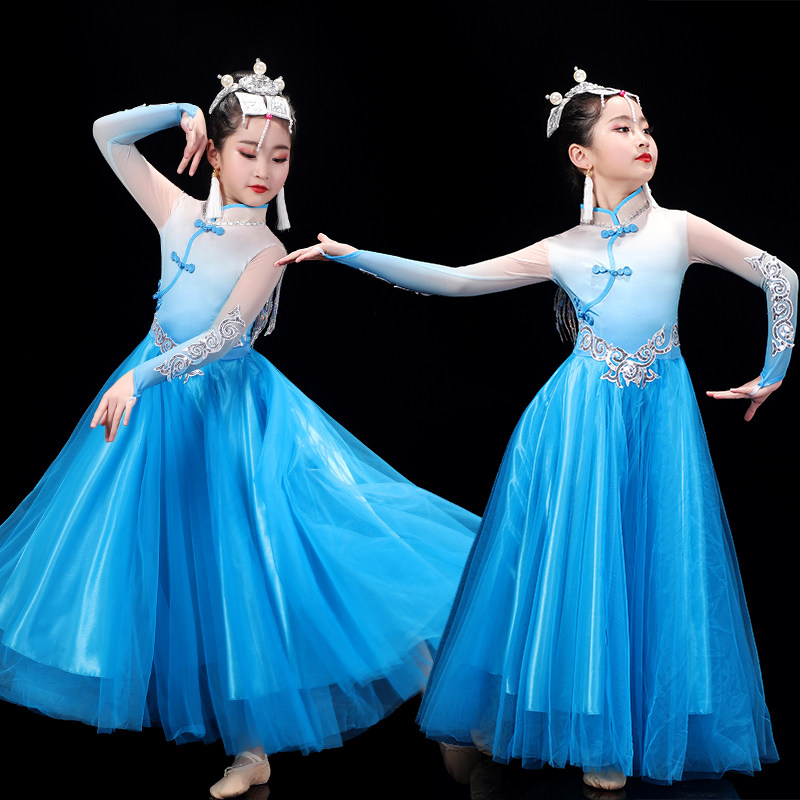 六一新款蒙古少儿演出服儿童蒙族女童筷子舞蹈服幼儿蒙古舞服纱裙