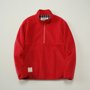 hukket原装进口细致毛摇粒绒ideal黄铜拉链套头卫衣