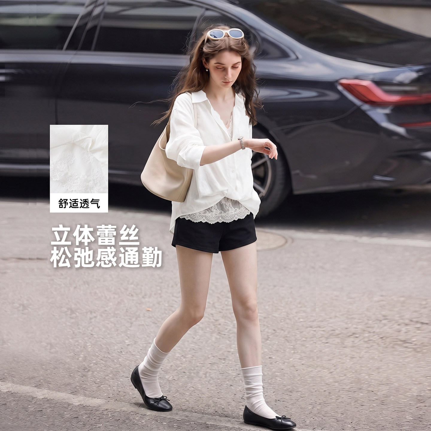 MZUC春夏新款白色蕾丝翻领长袖衬衫女天丝亚麻法式上衣防晒透气