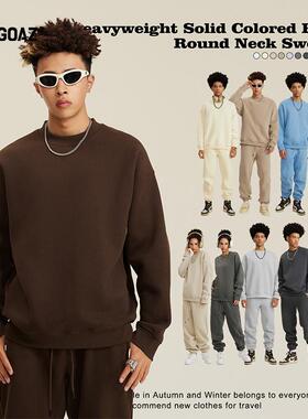 「CARGOAZ」2024AW 潮牌男女同款美式复古纯色基础款加绒圆领卫衣