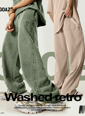 「CARGOAZ」2025SS 美式复古水洗做旧宽松休闲裤卷边割破直筒卫裤