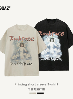 「CARGOAZ」2024SS 美式复古天使印花洗水做旧宽松圆领短袖T恤