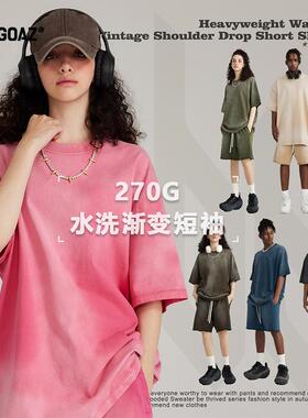 「CARGOAZ」2025SS 美式270G纯棉水洗渐变短袖街头宽松圆领T恤