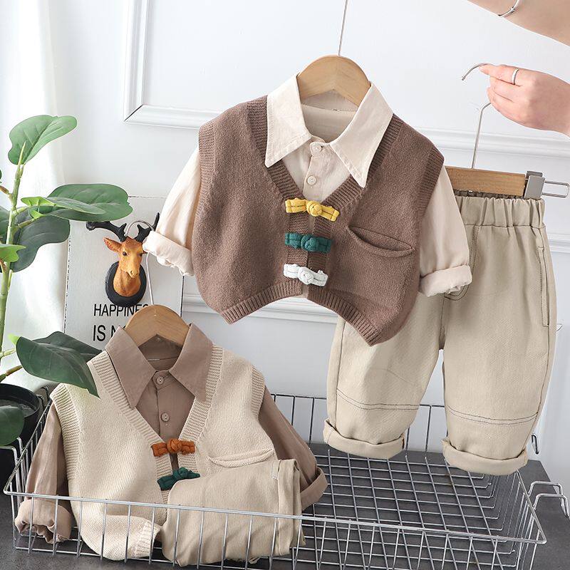 2026帅气男童春季套装男宝宝英伦风毛衣开衫儿童绅士春秋款三件套