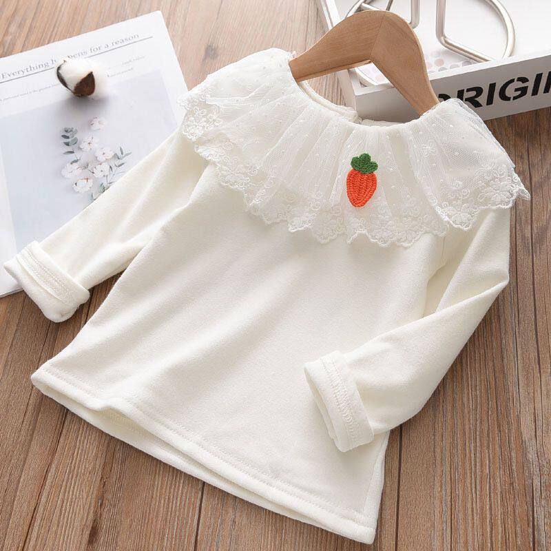 韩版童装春秋女童翻领衬衫娃娃领百搭宝宝白色打底衫长袖T恤上衣