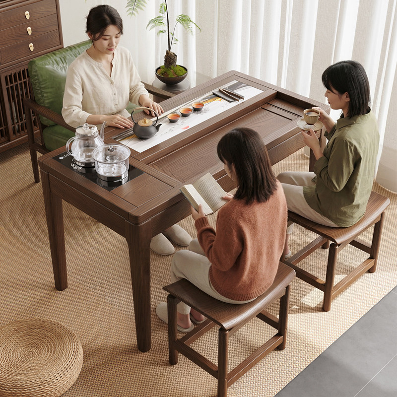 宋代美学实木茶桌客厅茶台桌椅组合小户型休闲阳台小茶桌带电磁炉