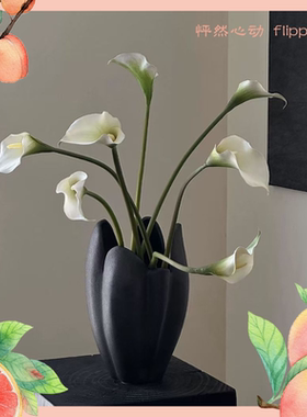 景德镇磨砂陶瓷黑色花瓶花器摆件客厅插花鲜花样板间装饰品摆件