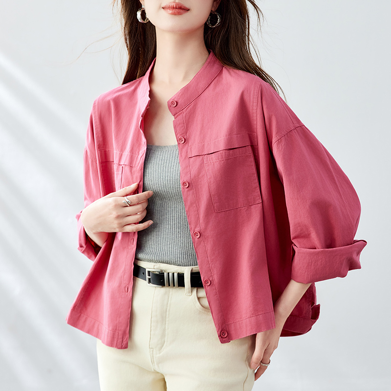 初影圆领不规则拼接衬衫