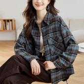 初影格子衬衫 港风文艺复古上衣叠穿内搭衬衣 新款 女长袖 2025春秋装