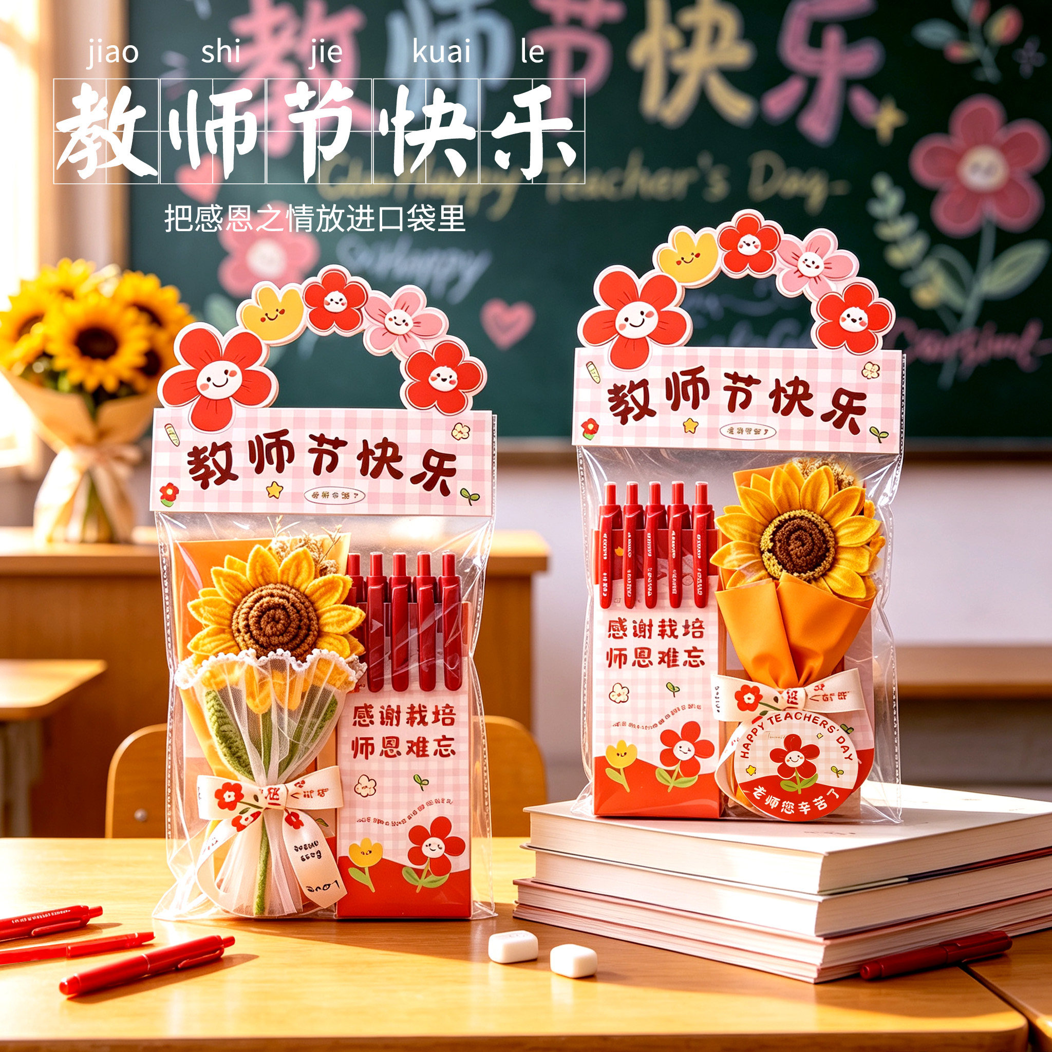 教师节红笔花束礼袋装送老师礼物图片