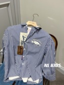 男女童学院风长袖 清爽蓝色竖条纹拼接衬衫 儿童夏季 轻薄可当外套