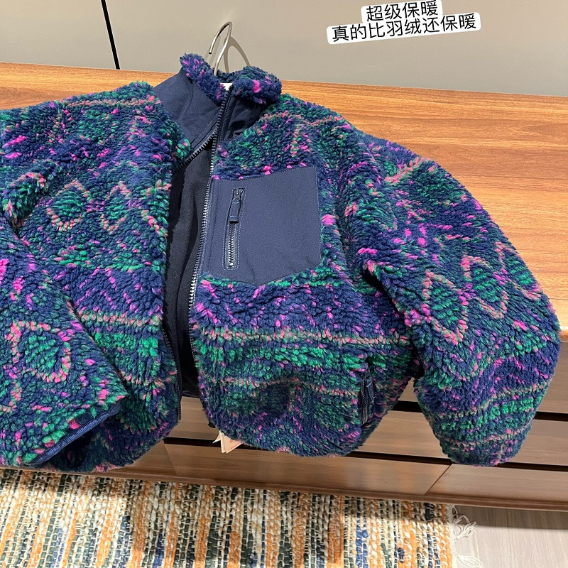 MSHENDIDI日系冬装 儿童摇粒绒外套蓝色加厚保暖羊羔毛拉链外套