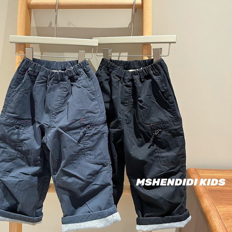 韩国童装 2025男童冬季双层加厚加棉工装裤儿童中童防风保暖长裤