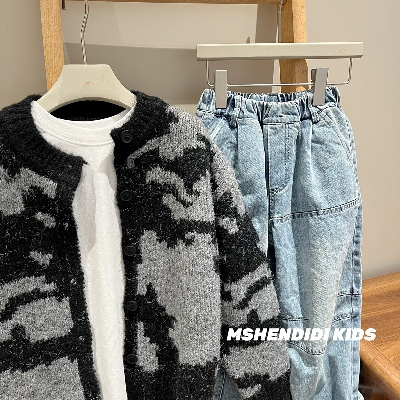 【羊毛】男童圆领毛衣儿童纯羊毛衫中大童宝宝时髦女孩厚款开衫