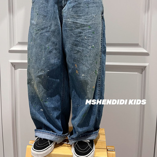 七星瓢虫牛仔裤 2025年 童装春天薄款男女童软牛仔泼墨休闲长裤