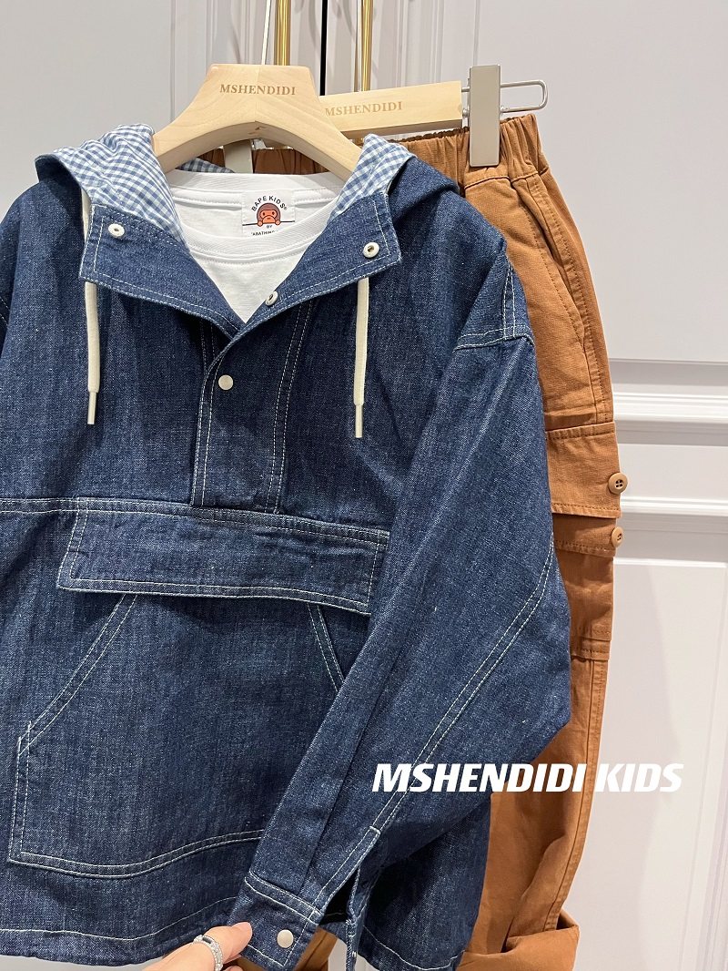 韩国童装 男女童牛仔外套2025年秋冬新款洋气百搭时连帽夹棉上衣