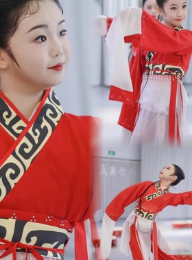 踏鼓飞燕舞蹈服古典舞演出服女飘逸中国风梅花赋水袖舞蹈表演服装