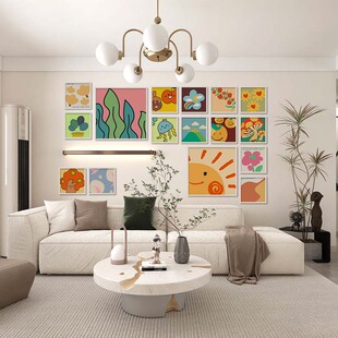 可爱卡通奶油风多巴胺色系装饰画画芯餐厅房间布置摆台内芯正方形