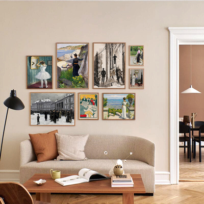 丹麦复古装饰画横版画芯保罗菲舍尔古典风景人物挂画内芯艺术壁画