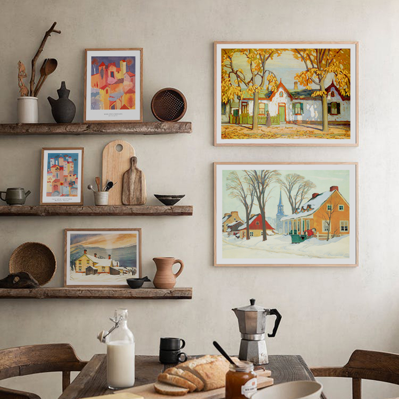 温馨小清新风景唯美装饰画芯房间墙壁装饰布置卡通建筑乡村田园风