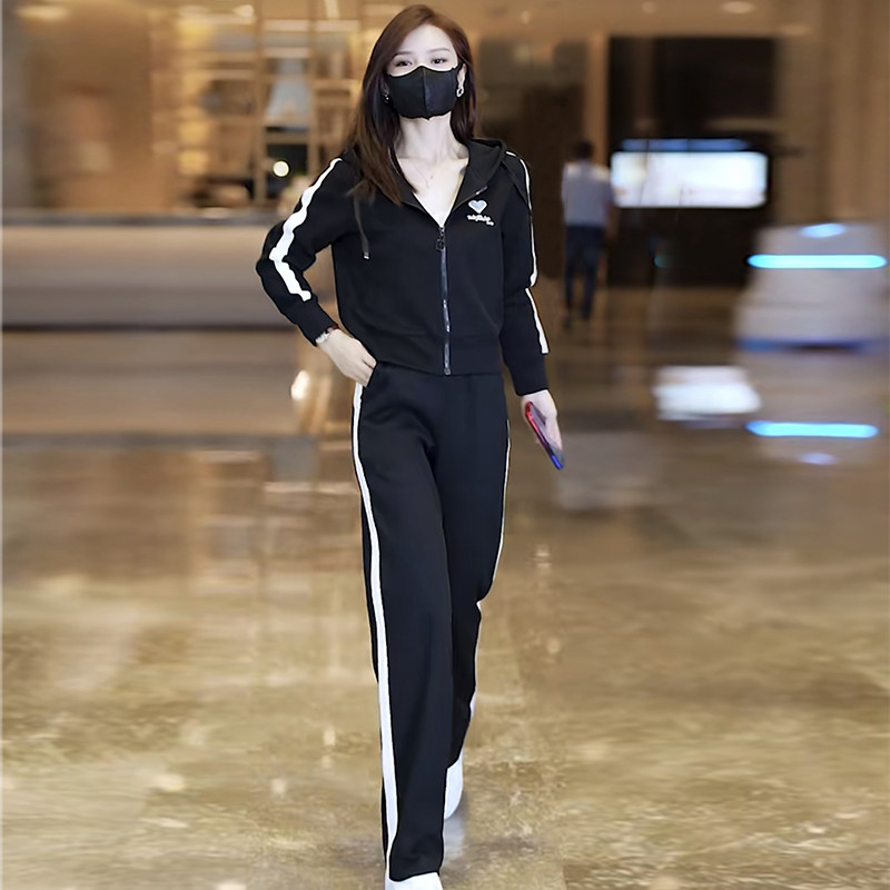 벨벳 두꺼운 운동복 캐주얼 정장 여성 운동복 2024 가을 겨울 새로운 넓은 다리 바지 패션 투피스 세트