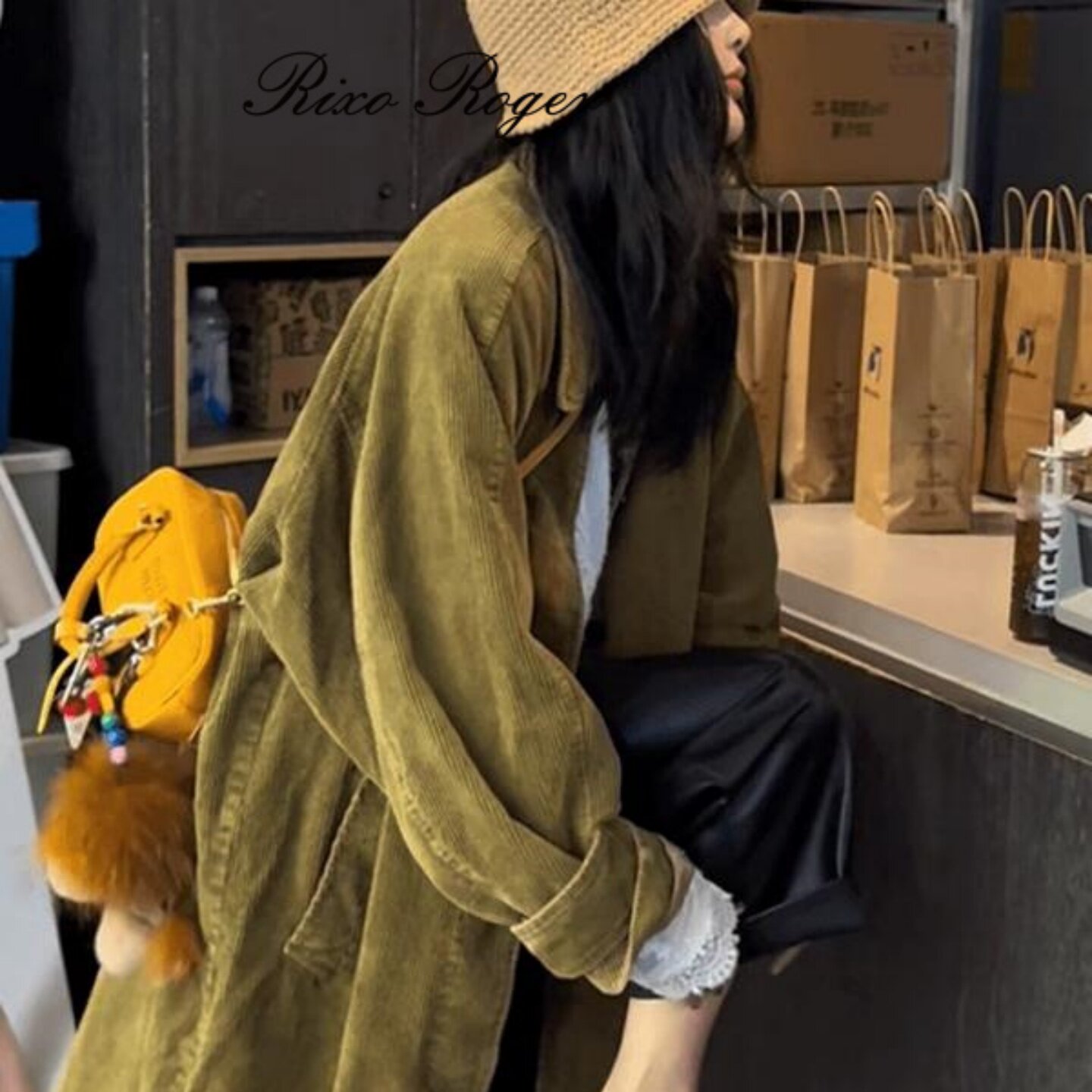 法国Rixo Roger秋冬新款高级小众设计感炒色复古灯芯绒风衣外套女