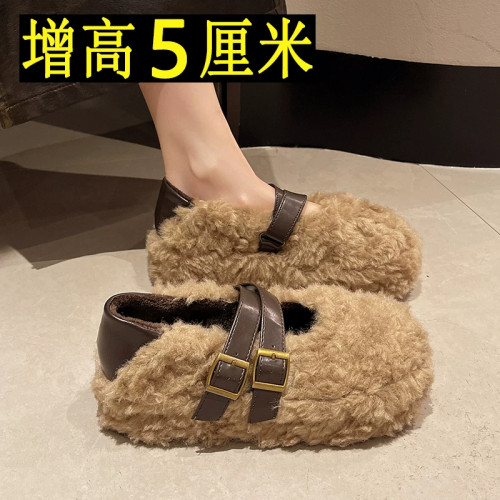 潮流百搭厚底毛毛鞋皮带扣勃肯鞋