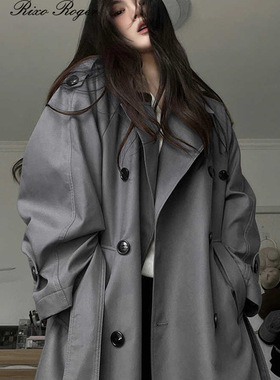 法国Rixo Roger 灰色风衣外套女中长款2025秋季英伦风小个子大衣