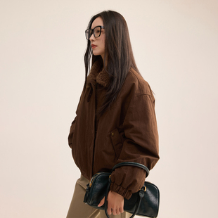 派克服短款 巴恩风毛领工装 羽绒服外套女 新国标90白鸭绒 芙蕖FUXU