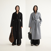 芙蕖FUXU 慵懒高级长款 翻领无扣系带毛呢外套奢感100纯山羊绒大衣