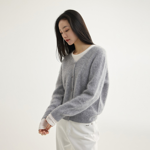 芙蕖FUXU 5羊绒羊毛拉毛V领开衫毛衣 保暖宽松慵懒松弛软糯针织衫