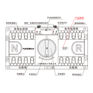 希崖双电源自动转换开关4P 小型双投开关 双路电源切换器 63A/4P
