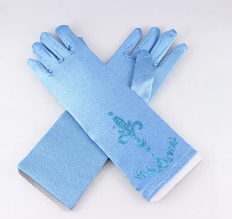 冰雪奇缘儿童装饰公主手套爱莎蓝色冰雪女王印花手套现货