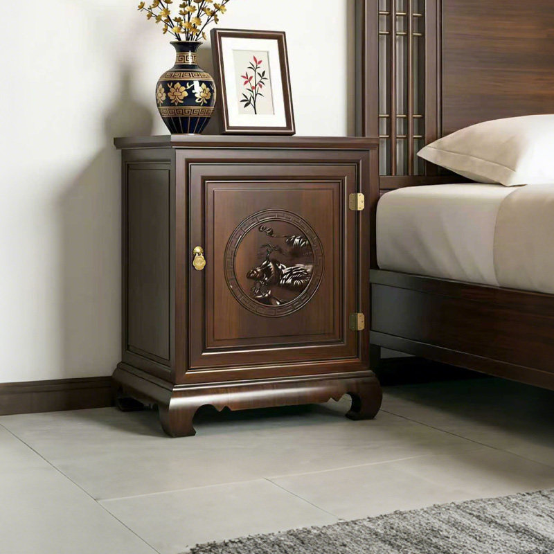 虎牌新中式实木隐形保险柜家用小型100斤指纹床头柜72cm高隐藏