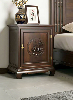 虎牌新中式实木隐形保险柜家用小型100斤指纹床头柜72cm高隐藏式防盗全钢大容量智能卧室床头看不出保险箱