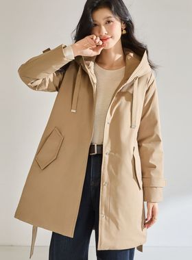 25冬新风衣式连帽90白鹅绒收腰显瘦气质外套中长款羽绒服女22712