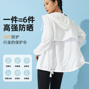 防晒衣女秋冬薄款速干外套 中长款透气带手套防紫外线风衣防晒服