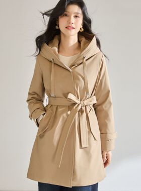 25冬新风衣式连帽90白鹅绒收腰显瘦气质外套中长款羽绒服女22712