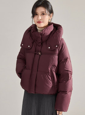 冬季安可拉红国风盘扣羽绒服泡芙加厚立领连帽短款羽绒服15983