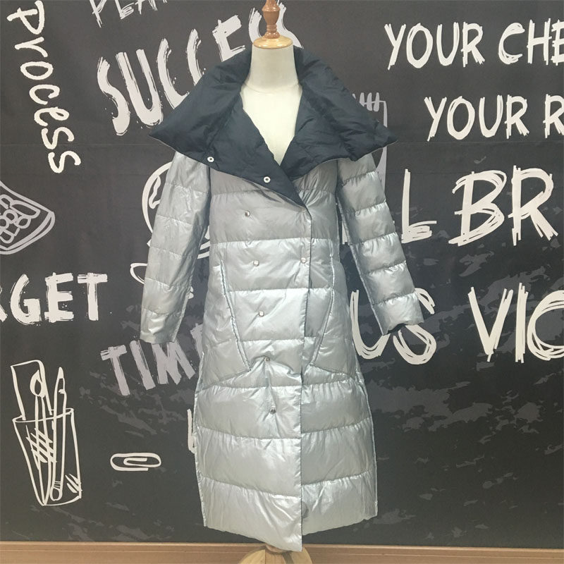 白鹅绒羽绒服冬韩版两面穿轻薄羽绒女中长款时尚立领宽松外套爆款