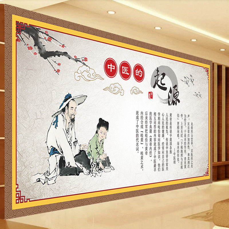 中医起源简介墙纸中医馆健康养生理宣传广告展板海报文化装饰壁画