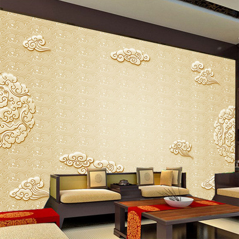 仿古浮雕祥云墙纸中式古典文化风客厅佛堂背景装饰图立体祥云壁画,家装主材,定制壁画,淘宝优惠券,粉丝福利购,淘宝优惠卷