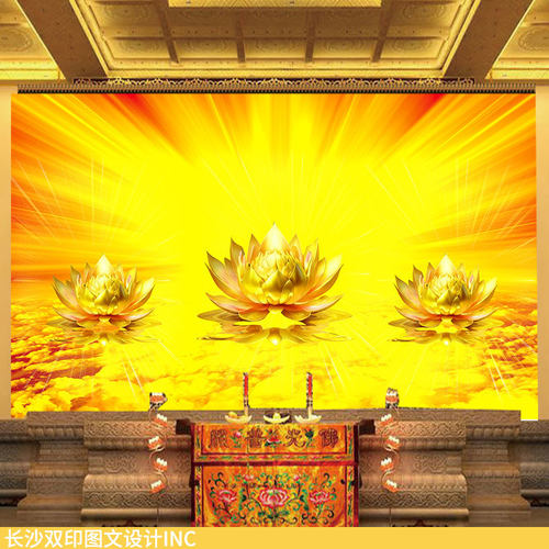 金光莲花墙纸禅境佛堂背景图壁画