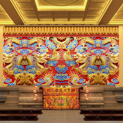 金龙浮雕背景墙纸琉璃瓦墙龙壁画