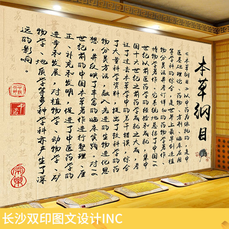 本草纲目简介墙纸中医诊所壁画