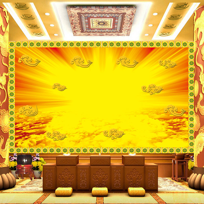 金光射线墙纸祥云佛光万丈壁布画
