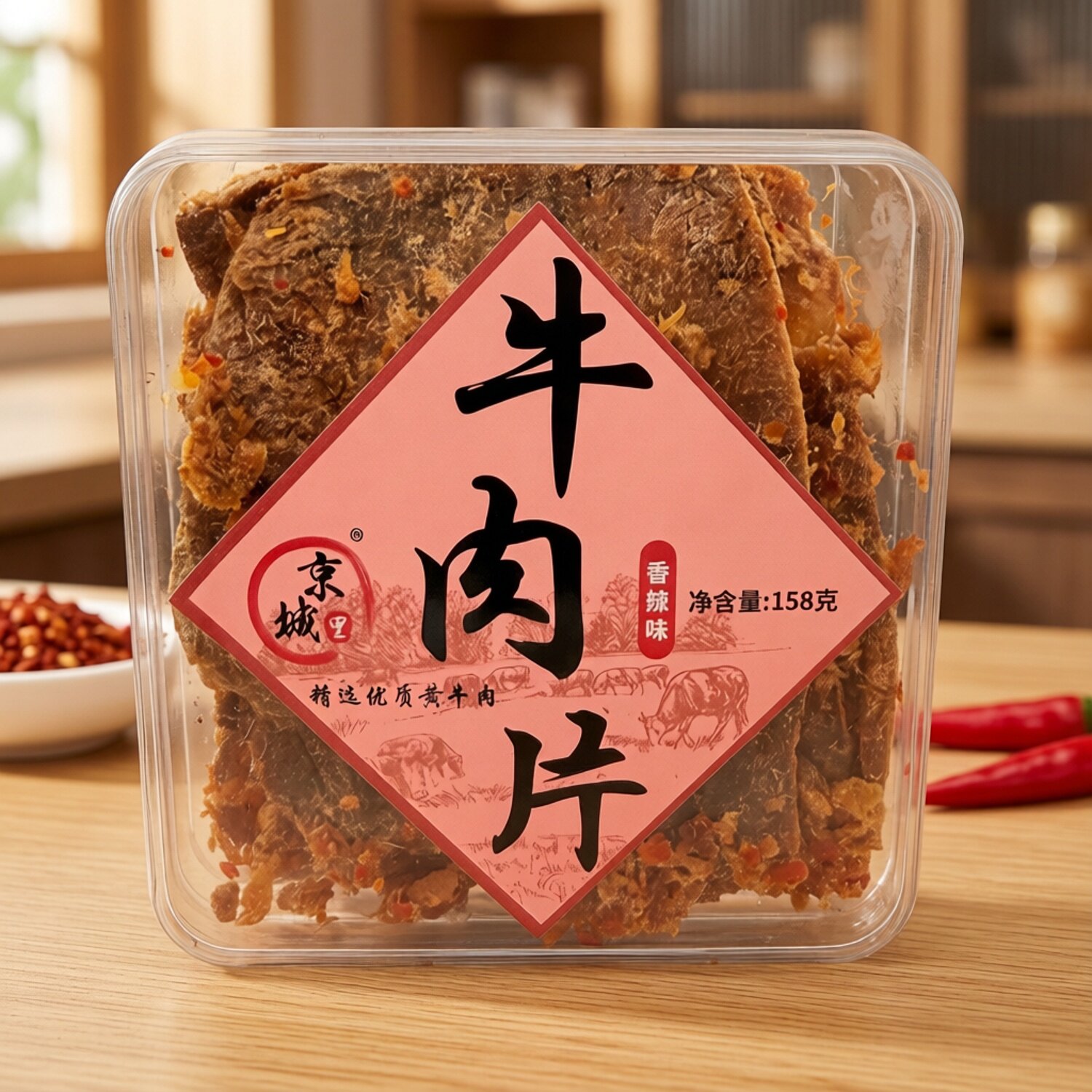 京城里牛肉片香辣味158g盒装沙嗲五香味休闲零食牛肉干