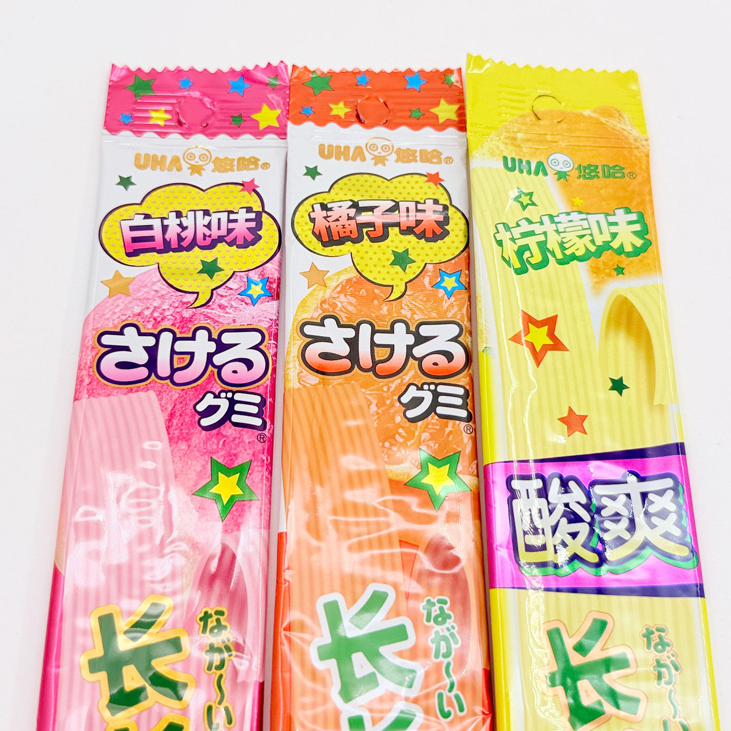 UHA悠哈日本进口零食萨可爱长条手撕水果葡萄桃子柠檬味软糖